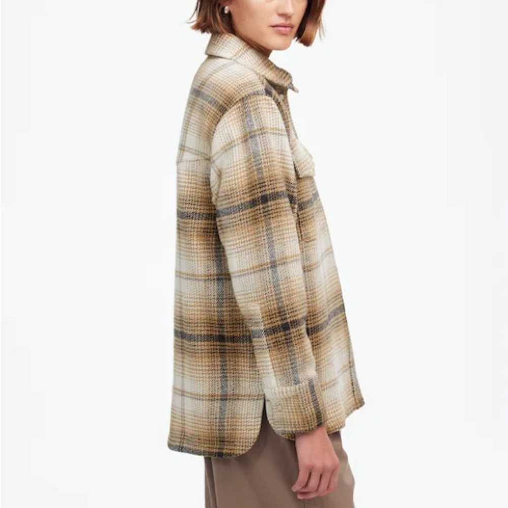 Madewell L Flannel Shirt Jacket Oversized Plaid side Pockets Pearl Snap Western - Picture 2 of 12